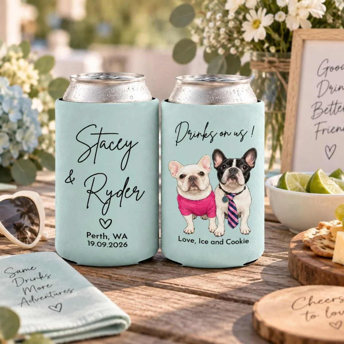 10/20/30pcs Personalized Wedding Can Cooler with Custom Pet Drawing, Pet Portrait Stubby Holder, Unique Party Favor Souvenir