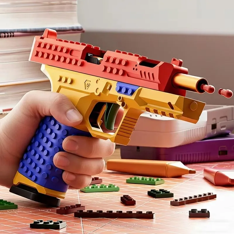 Building Blocks Toy Gun, Blowback Shell Ejecting Soft Bullet Pistol, Auto Ejecting, Outdoor Shooting Game Toy, Gift for Boy