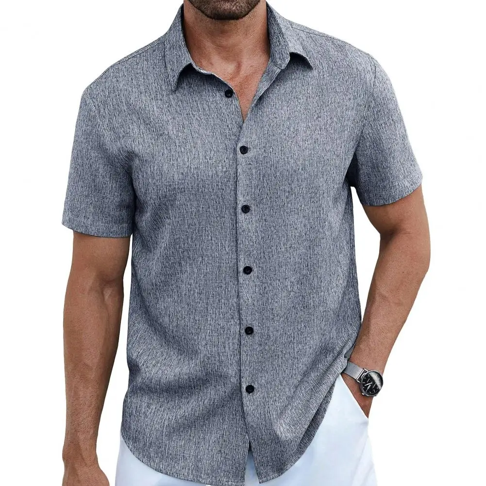 

Mens Casual Loose Solid Color Shirt Summer Button-up Shirt European And American Summer Thin Solid Color Short Sleeved Shirt