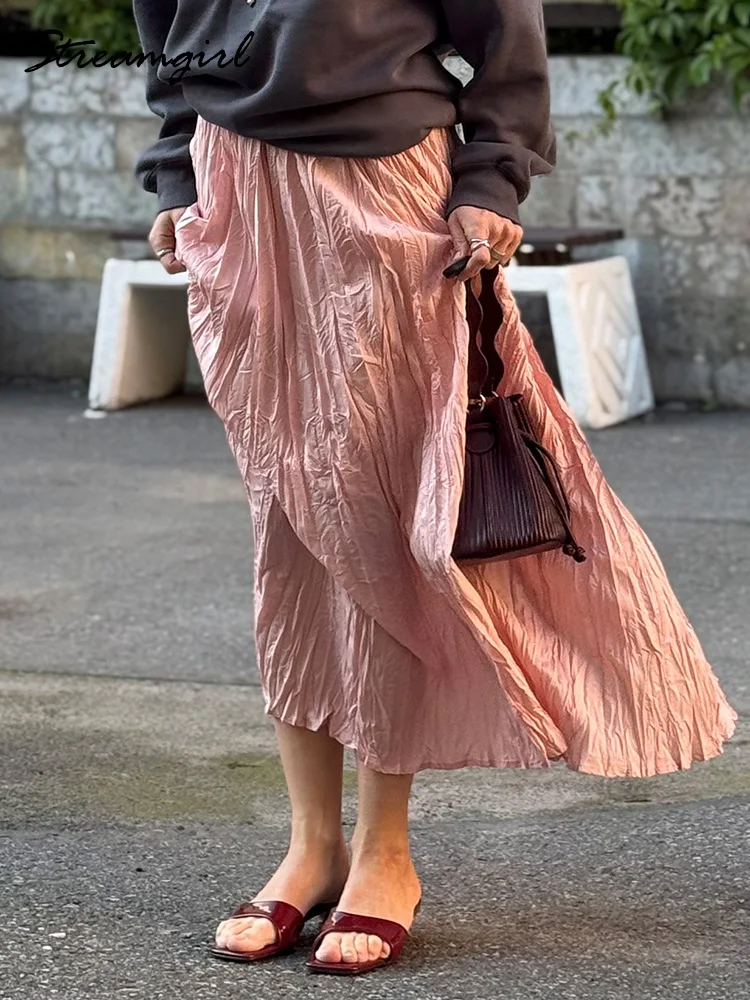 

Длинные юбки Streamgirl розового цвета для женщин, летние, с широким подолом, А-силуэт, белые макси-юбки для дам, элегантные однотонные плиссированные юбки макси черного цвета, женские летние юбки, летние юбки женские