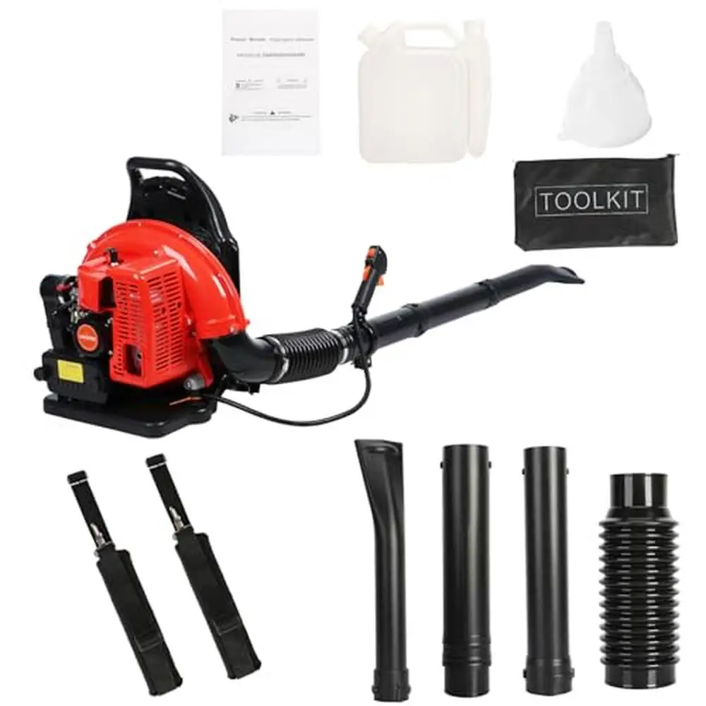 Backpack Gas Powered Leaf Blower 3HP 63CC 665CFM High-Velocity Snow Blower 1.7L Tank Ergonomic Design Oil Mix Ratio 25:1