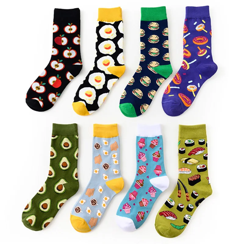 

8 Pairs/Pack Funny Happy Socks Women Cotton Eggs Food Hamburger Apple Kawaii Harajuku Trendy Skateboard Socks