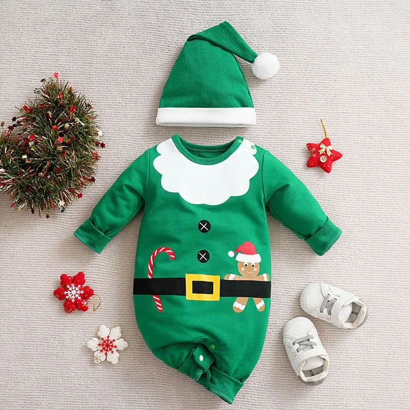 Christmas Costume 2023 New Year Clothing Toddler Baby Boys Girl Romper Long Sleeved Cotton Cartoon Print Infant Baby Jumpsuit