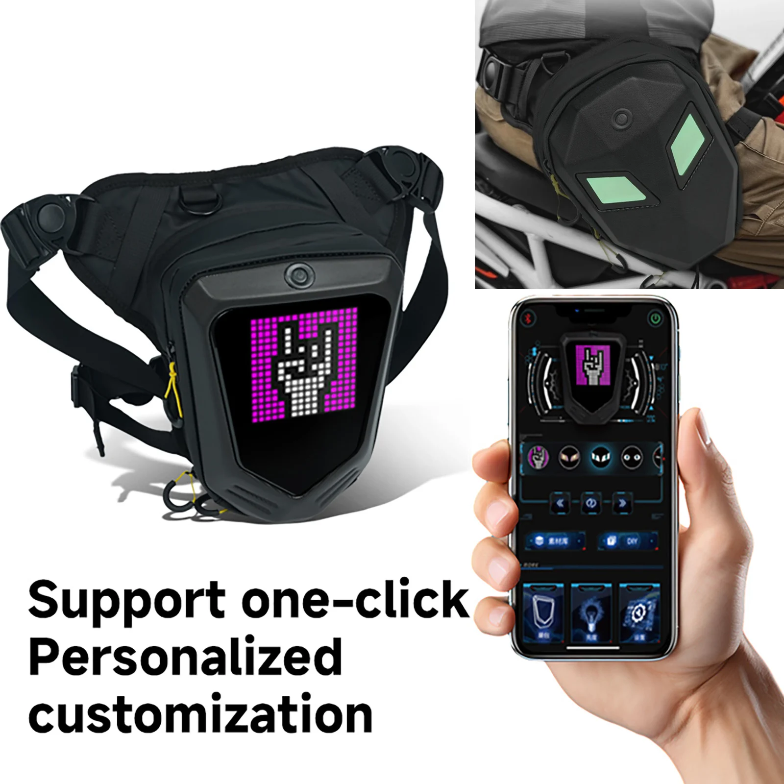 

Waterproof Men's LED Motorcycle Bicycle Side Drop Leg Bag DIY Smart Display Motorbike Waist Mobile Phone Hip Bum Crossbody Bags