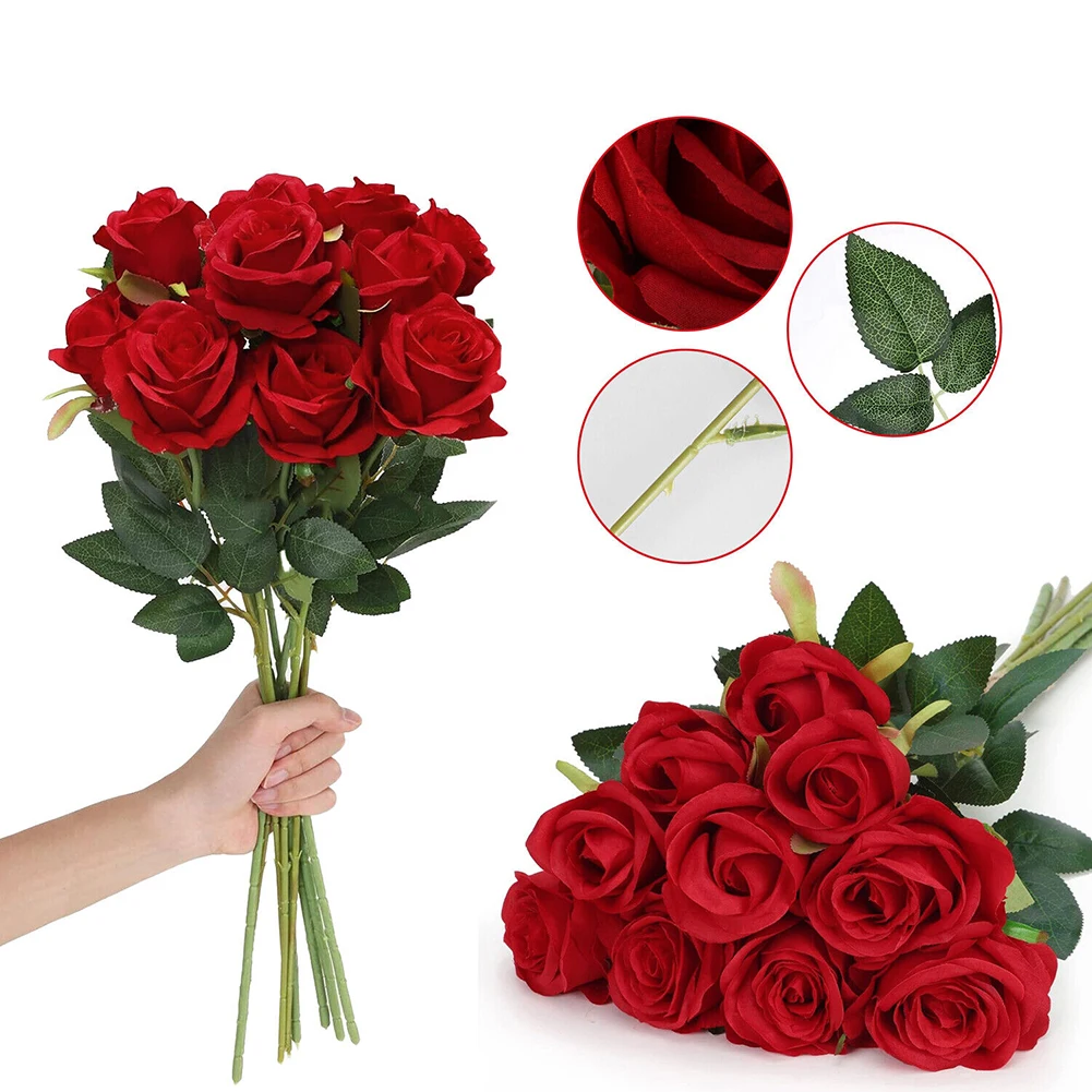 

5pcs Red Silk Velvet Roses Gift Fou Mother's Day Artificial Flowers Realistic 50*10cm Artificial Decorations Accessories