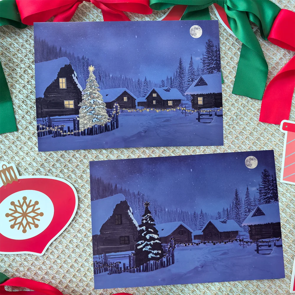 4er-Pack Weihnachtsgrußkarten, kreative temperaturempfindliche Weihnachtskarten, geeignet für Weihnachtsgesegenskarten, Weihnachtsnachrichtenkarten, Weihnachten, Weihnachtskarten, Weihnachtsfeiern