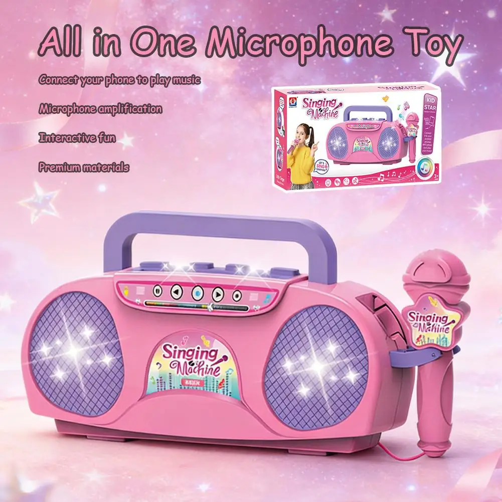 Kids Karaoke Machine Microphone Music Instrument Toy with Light for Indoor & Outdoor Travel Educational Gift for Girls & Boys