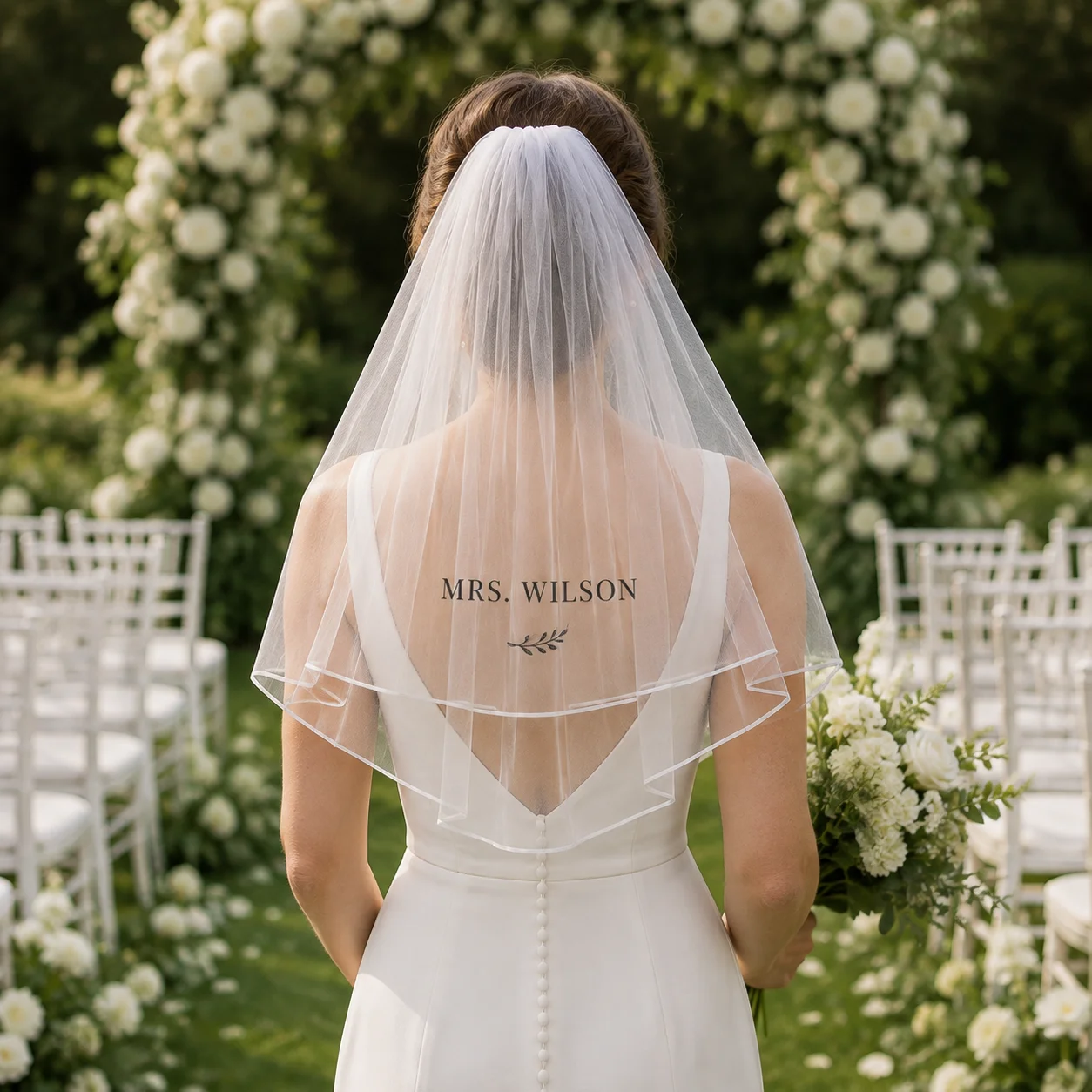 Personalized Custom Name Bride Veil  Two‑Tier Short Wedding Veil Satin Edge Bridal Headpiece for Wedding Photo Prop Bachelorette