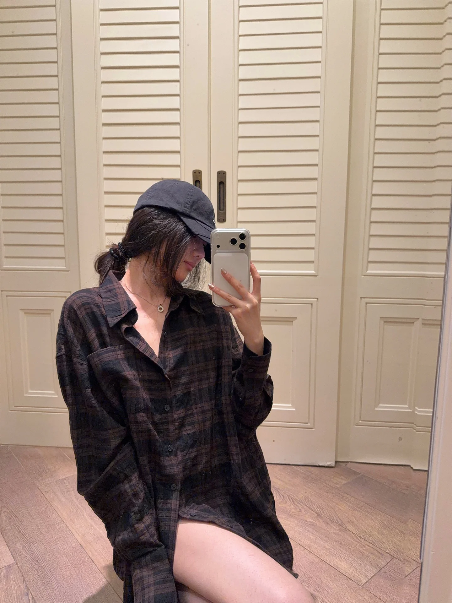 

Zzykk Casual Plaid irt Women's Spring Summer Sun Protection Loose Comfortable Cotton Long Sve Flip Collar Top