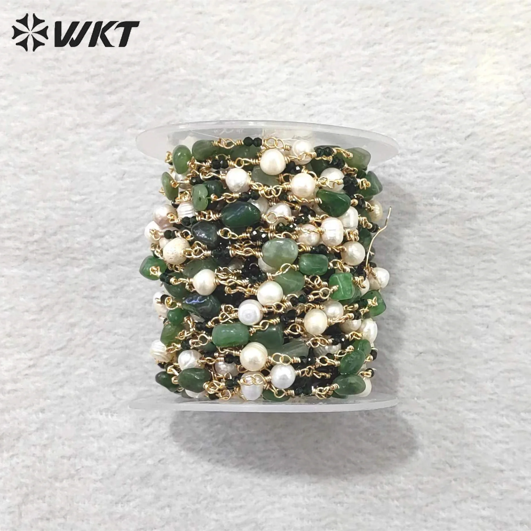 WT-RBC224 Wholesale Latest Style Nugget Stone & Pearl Retro Gold Plated Sell by Meter Handmade Metal Chain