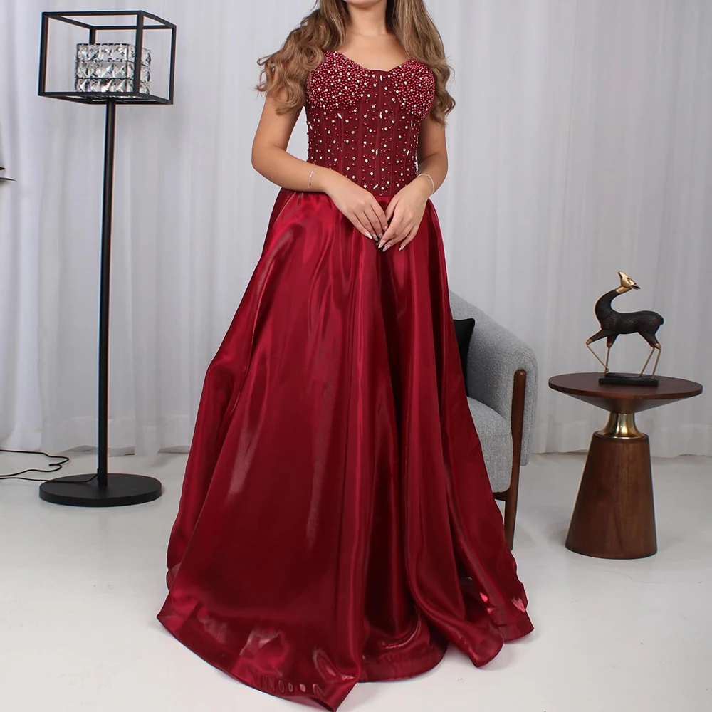 

Customized A-line Evening Dresses Floor-length Strapless Sleeveless Prom Gown Fashion Crystal Beading Simple Draped Party Gown