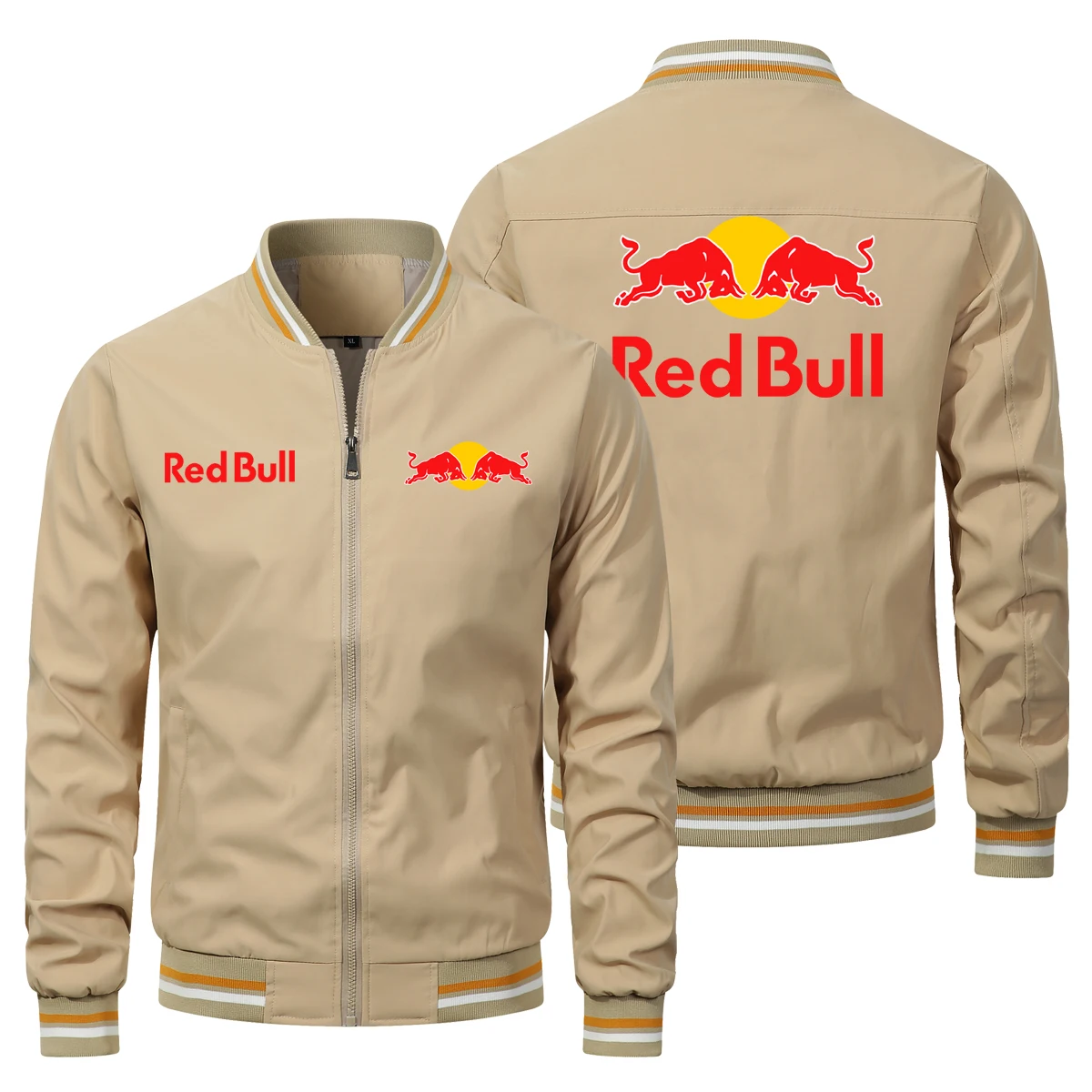 Chaqueta de moto informal de estilo retro para hombre con logo Red Bull, adecuada para carreras de motos, resistente al viento y con cremallera.