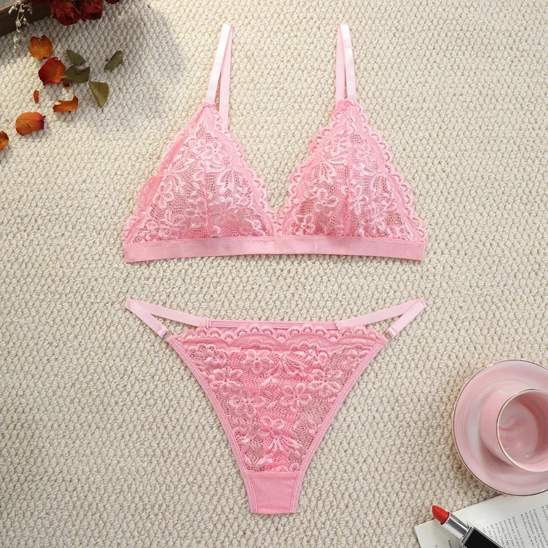 

Victoria Underwear Triangular Cup Low-rise Underpanty Two Piece Set Pink Red Lingerie Panty Set Women Foral Beach Bra Girls