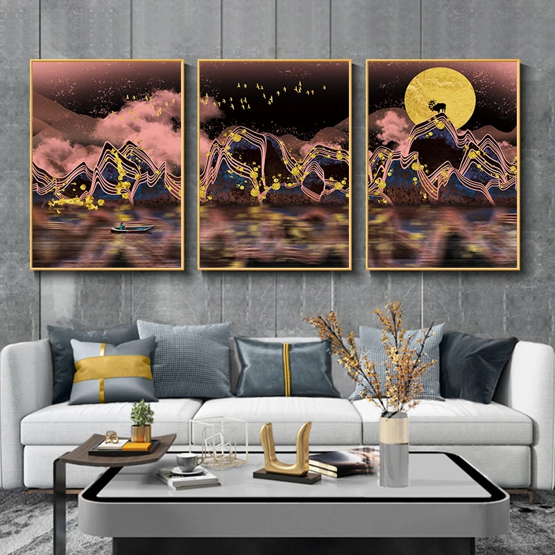 

3pcs/Set Minimalist Abstract Landscape Canvas Poster Paintings, Picture Wall Decoration Art, Modern Living Room Home Decoration