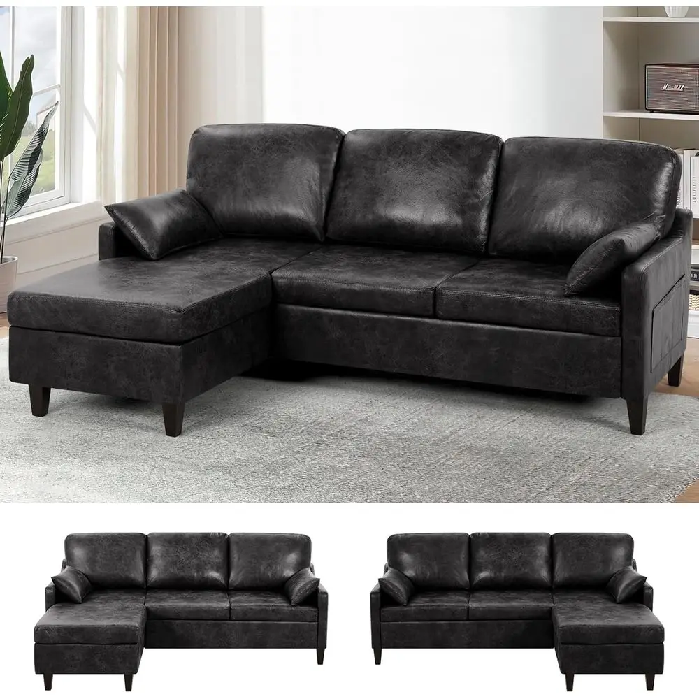 

76 L-Shaped Sectional Sofa with Reversible Chaise, Suede Leather, USB Ports, and Storage for Small Spaces