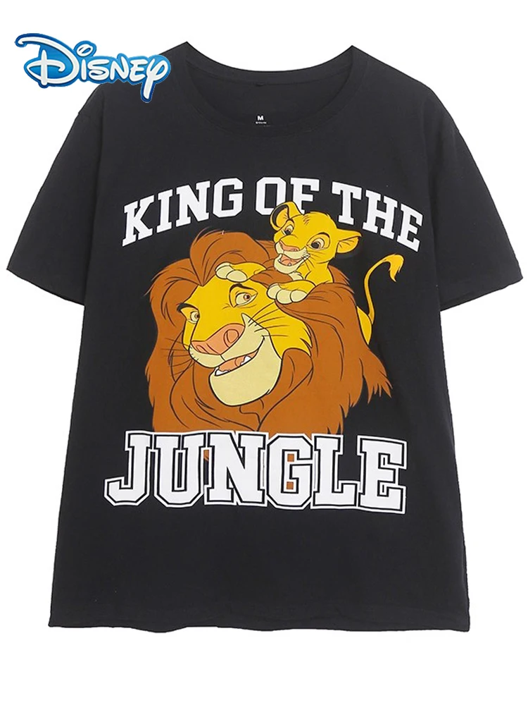 

Disney King of the Jungle Mufasa Simba Cartoon Print Black T-Shirt Women Short Sleeve O-Neck Pullover Tee Tops Female Streetwear