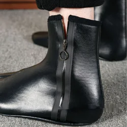 Unisex Zipper Black Winter Stockings Adult Men and Women Middle High Tube Fleece-lined Thick Keep Warm Leather Floor Room Socks
