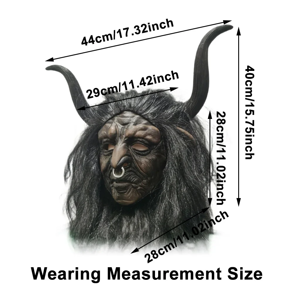 Maska horroru minotauro z peruką, maska cosplay z filmu, straszna bestia, nakrycie głowy potwora, karnawał