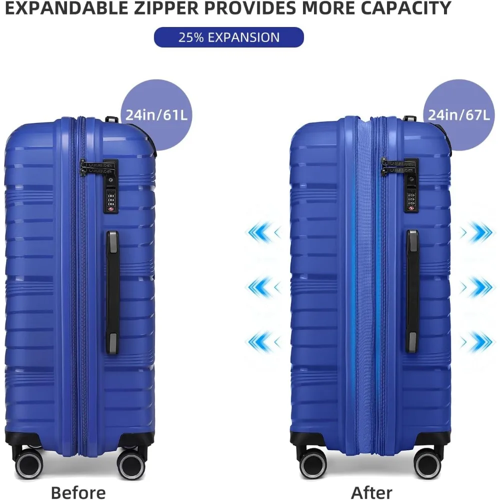 拡張可能な2ピースの荷物セット（24インチのスーツケースとダッフルバッグ付き）、女性用旅行スーツケース、クリアランスセール、軽量ポリップ