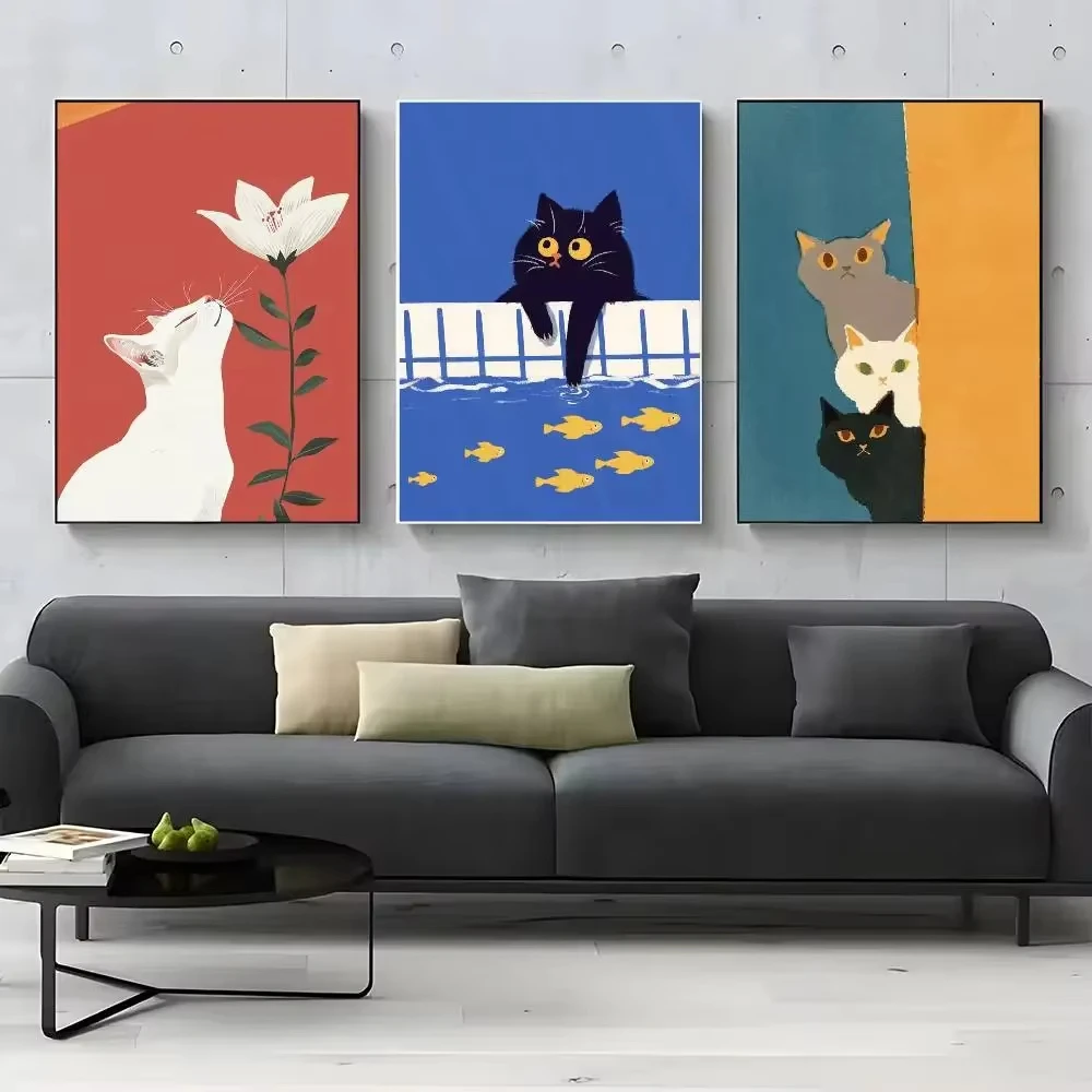 1 قطعة القط الملونة لطيف في الغرفة قماش المشارك مقاوم للماء مقهى بار غرفة الموضة الديكور جدار الفن الملصقات غير الإطار #4