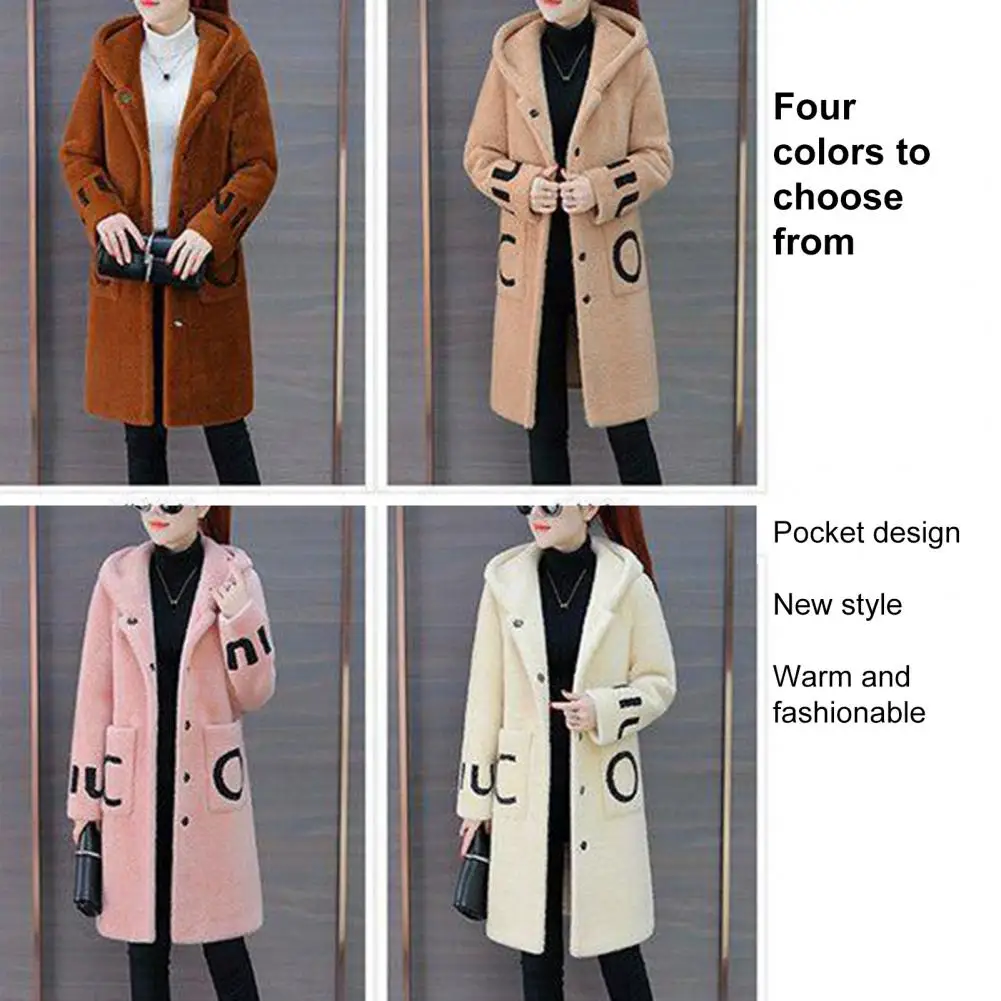 

Stylish Cardigan Coat Pockets Coldproof Buttons Placket Double-sided Fleece Mid-Length Cardigan Overcoat