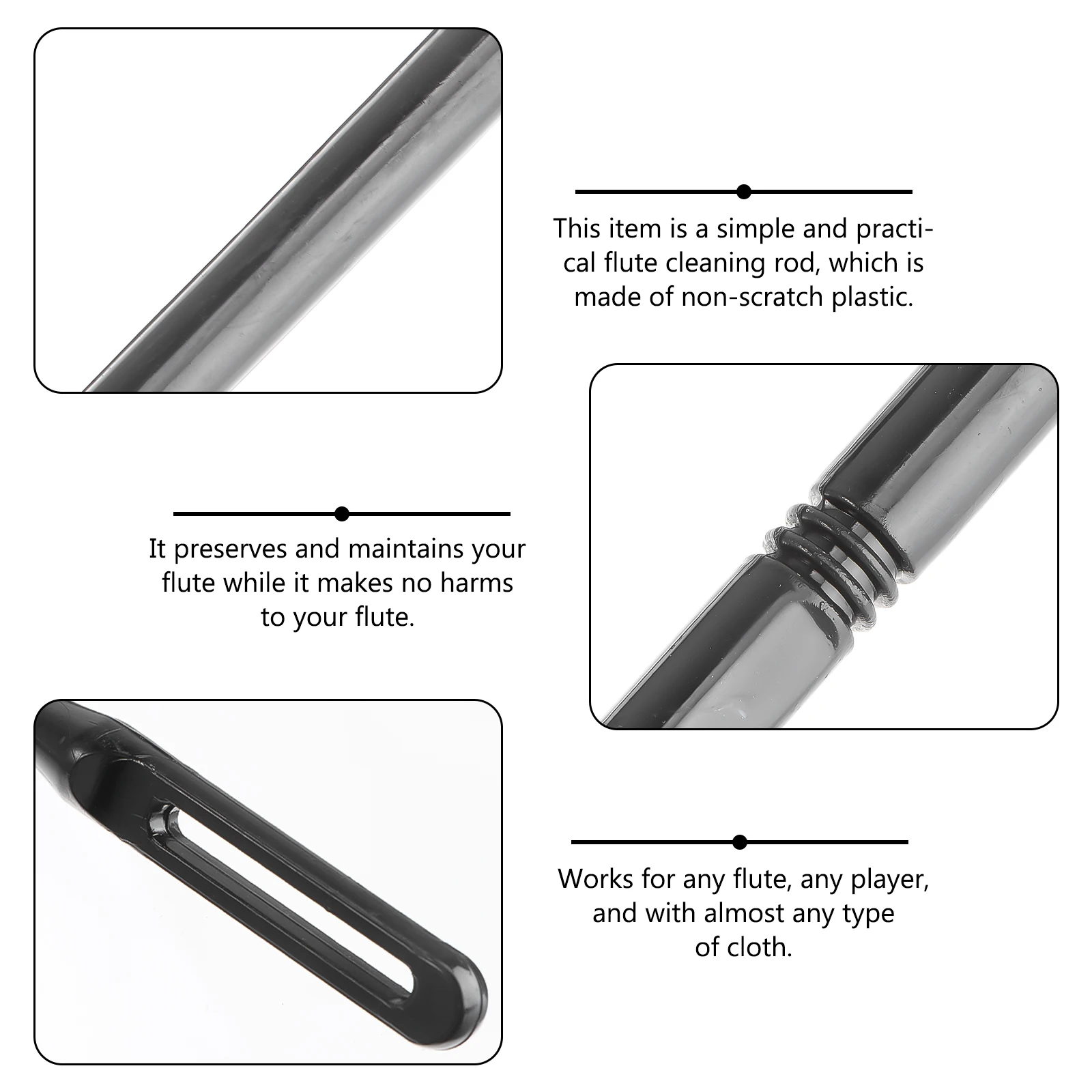 

Flute Cleaning Rod Non Scratch Plastic Black Color Essential Accessory for School Flutes Stores Safely Without Dents