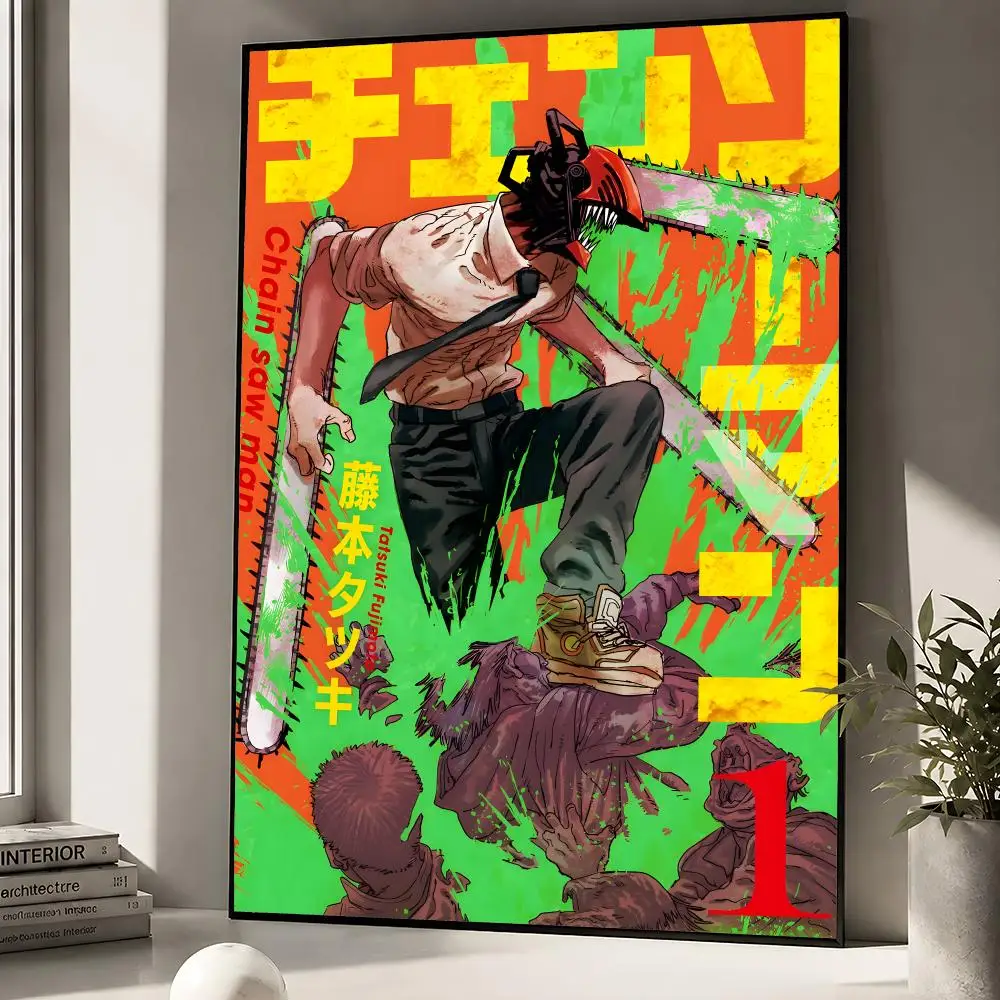 Anime Chainsaw Man Denji Pochita Makima Poster zum Abziehen und Aufkleben, Wandkunst, PP, wasserfest, HD, Schlafzimmer, Wohnzimmer, Heimdekoration, Geschenk – Detail 11