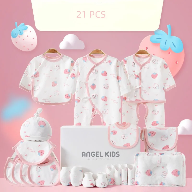 

21/24 pieces/lot Newborn Baby Clothes Sets For Baby Girls 100% Cotton Infant Spring Autumn Clothes Outfits Baby Rompers Hat Bibs