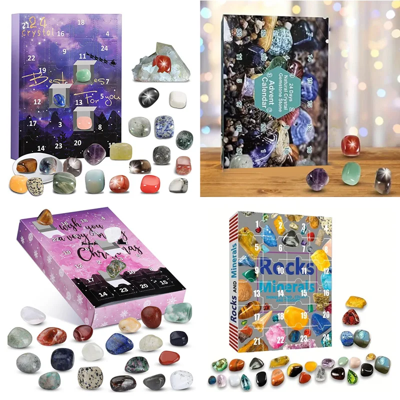 

1 Set Natural Stone Gemstone Advent Calendar 24 Days Countdown To Christmas Ore Kit Gift Box