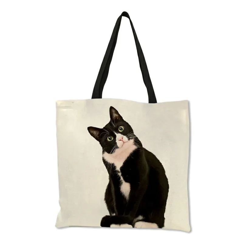 

Design Bags Women Bag 2019 Sumi Black Cat Print Shopper Bag Handbag Office Reusable Casual Shoulder Bags B06060