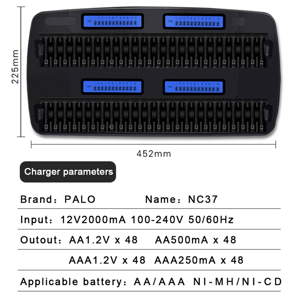 PALO 24/36/48 Slots 1.2V LCD Display Smart Battery Charger for AA AAA NiMh NiCd Rechargeable Batteries AA AAA Battery Charger