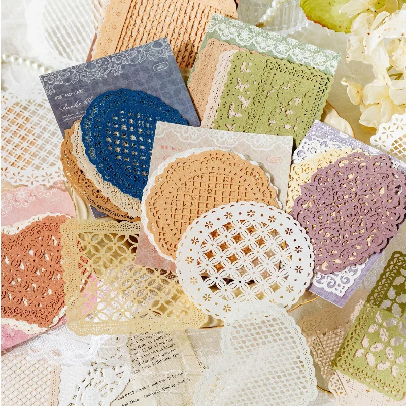 10 Sheets Lace Hollow Out Vintage Series Material Decorative Paper Junk Journal Scrapbook Handbook Collage Stationery Supplies