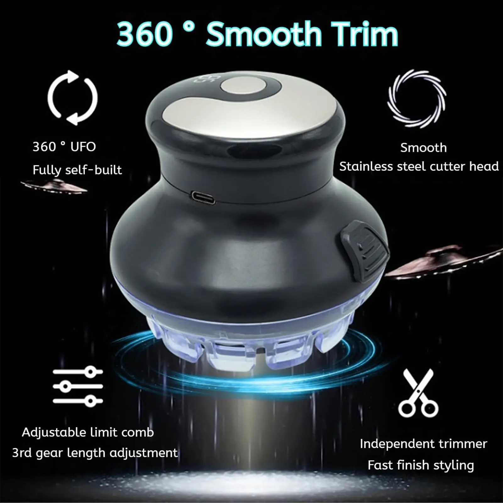 Wireless circular hair clipper with LED display, 2025 new circular fast hair clipper, 3-12mm length adjustable self-hair kit