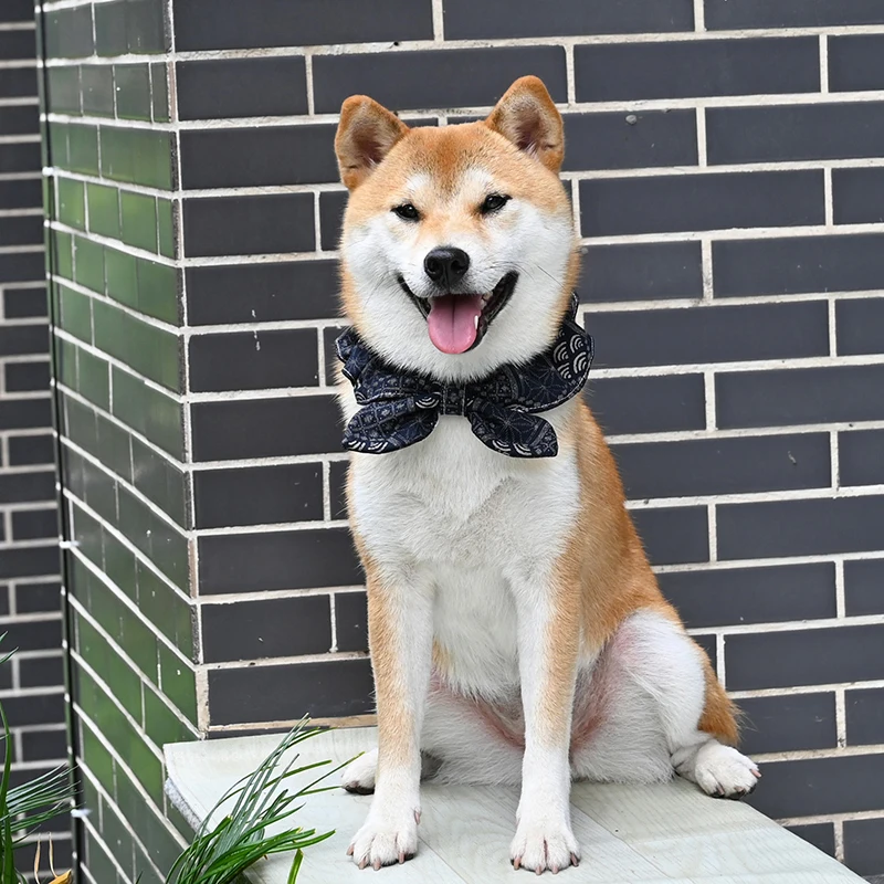 Dog Scarf Pet Ornament Dog Collar Japanese Bowknot Neckerchief for Shiba Inu Kimono Accessorie Cat Dog Photography Pet Bow Tie