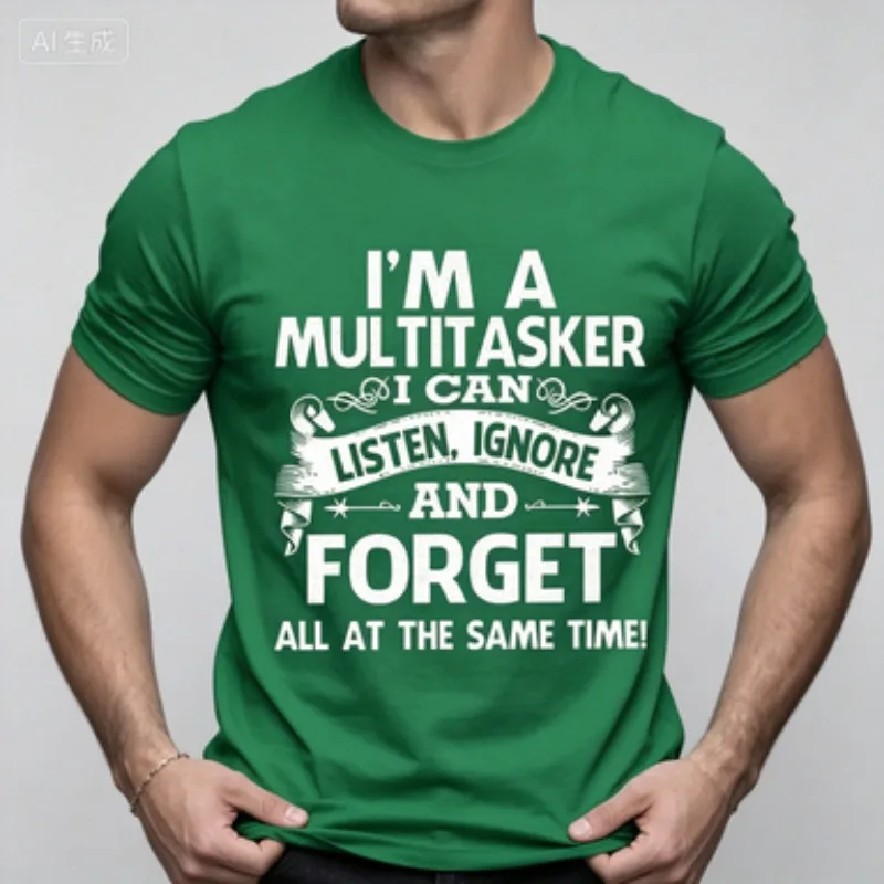 Men Cotton Slim Fit Crew Neck T Shirt I'm A Multitasker Funny Slogan Graphic Casual Short Sleeve Tee