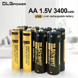 DLGPOWER 1.5V aa rechargeable battery AA 3400mWh USB lithium battery for smoke alarm only door lock remote control small fan