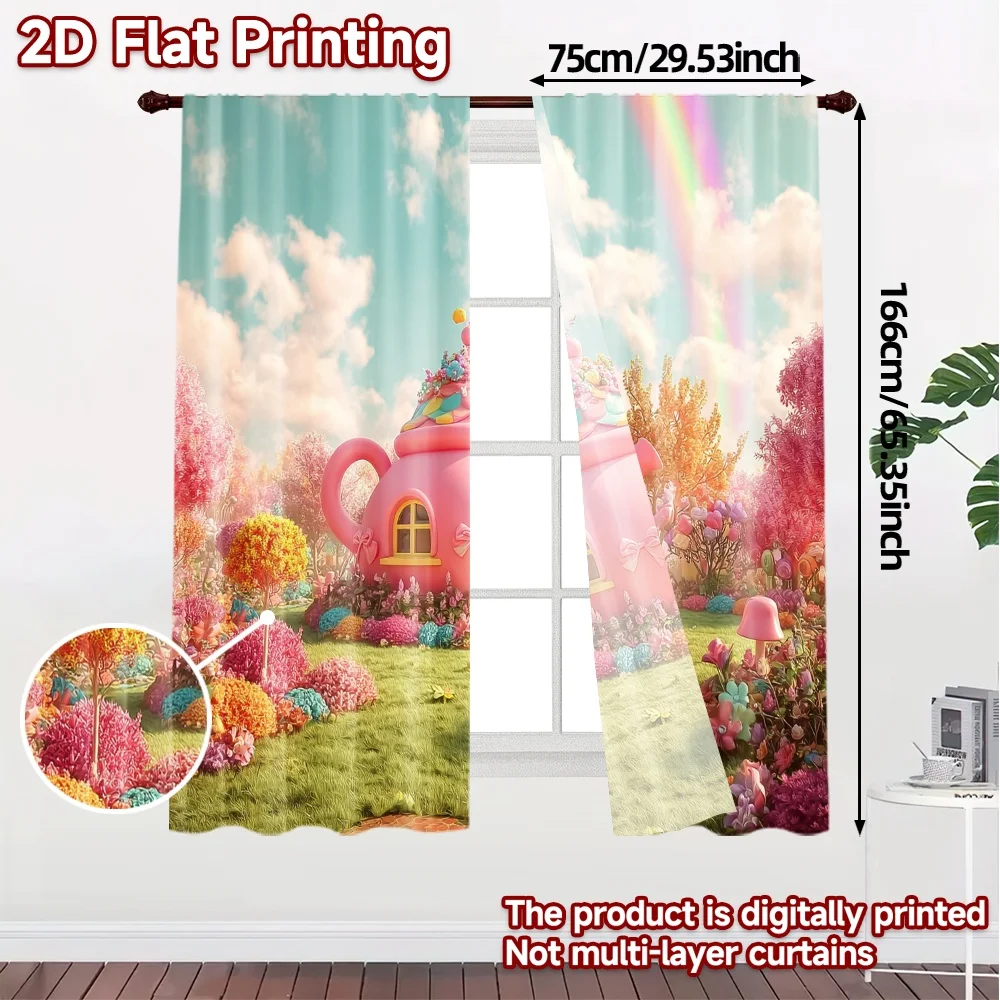 2pcs, 2D FLAT PRINTING Curtains (Without Rod) Candyland Cottage Modern Modern Curtain Prints Light Filtering Curtains All