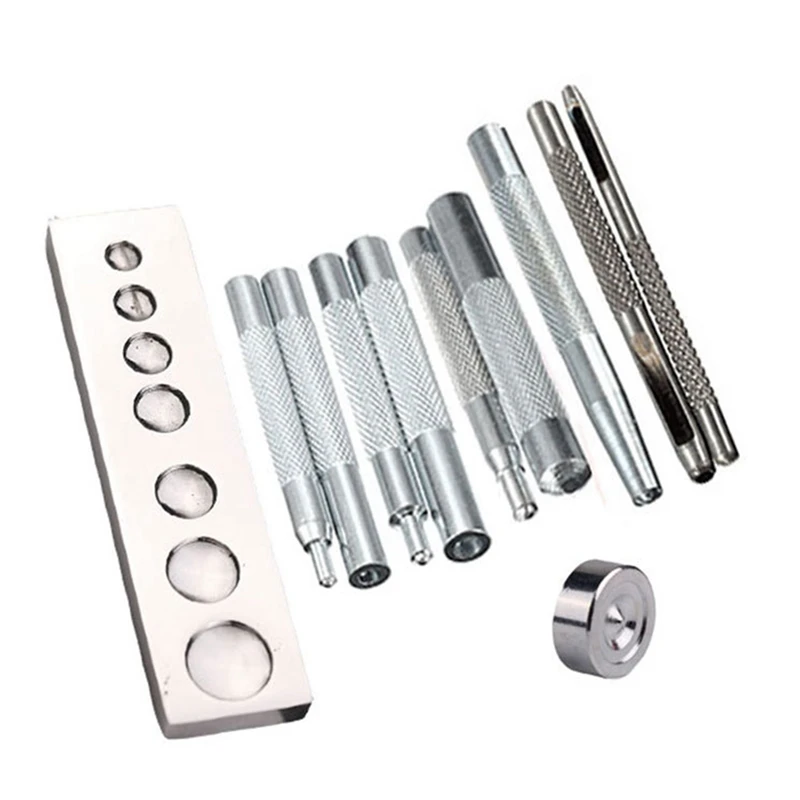 11-Piece Set 633/655/831/201 Rivet Base Snap Button Base Punching Leather Snap Button Set Silver