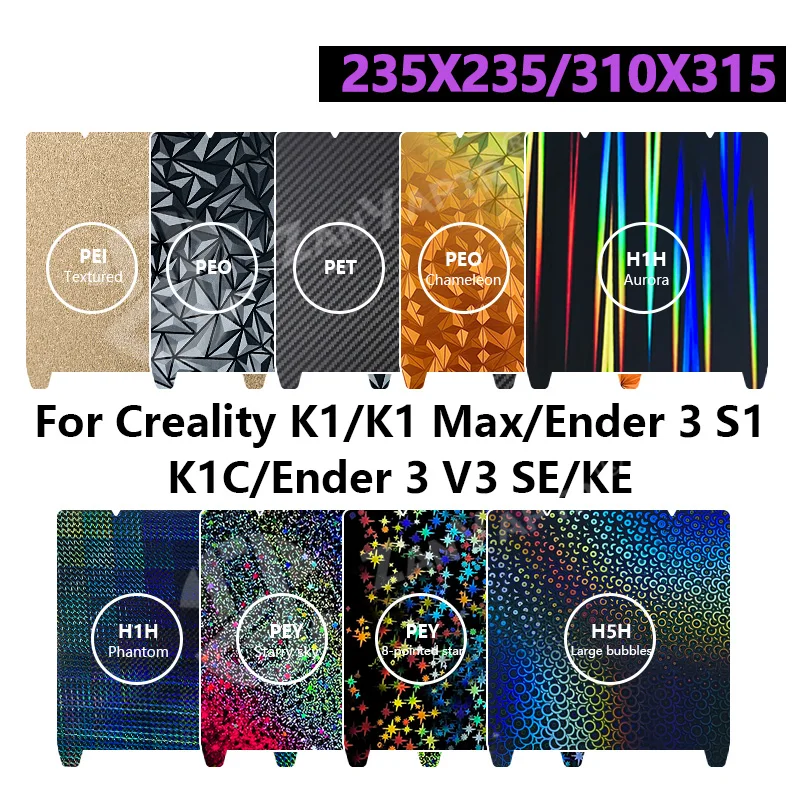 For Creality K1 Build Plate Ender 3 V3 Se Ends 3 V3 Ke H1H PEO PEY Creality K1 Max PEI Sheet 235x235 310x315 For Ender 3 S1 Bed