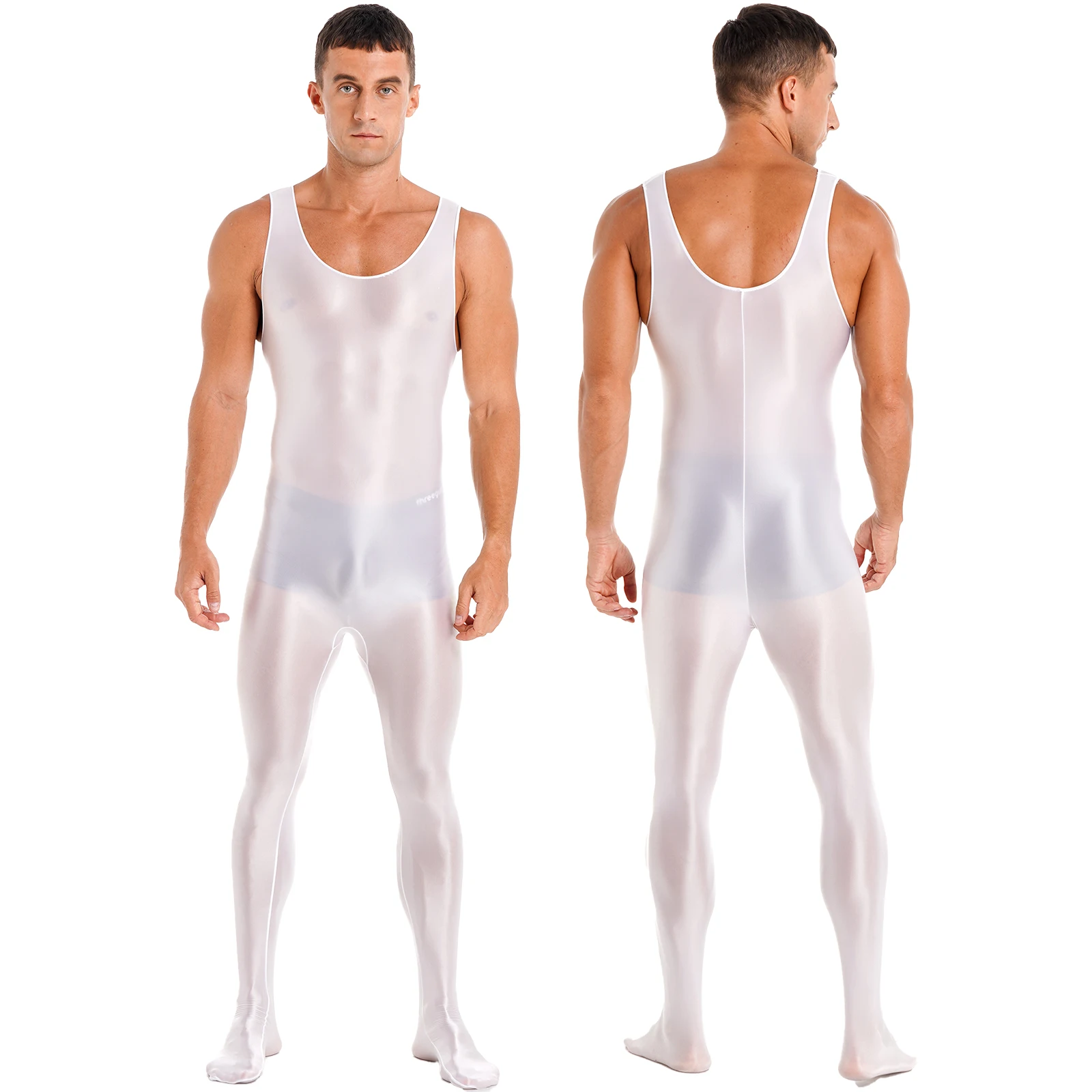 

Mens Sleeveless Glossy Stretchy Bodystocking Nightwear Solid Bottoming Bodysuit Fitness Workout Sportswear Swimwear Sleepwear