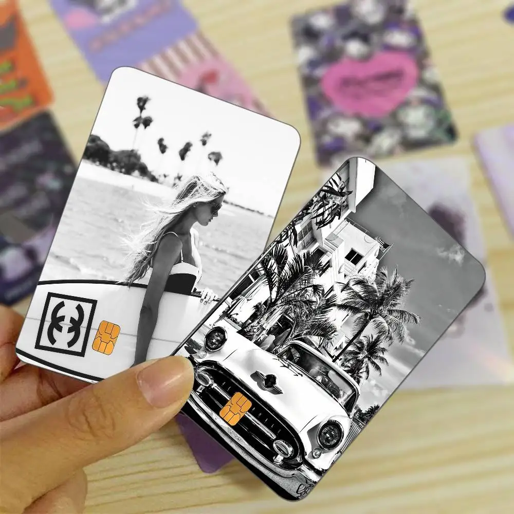 1pc Black And White Palm Tree Beach Landscape Anmie 4pcs 1Set Sticker Film Skin Cover for Credit Card Debit Bank Card Front