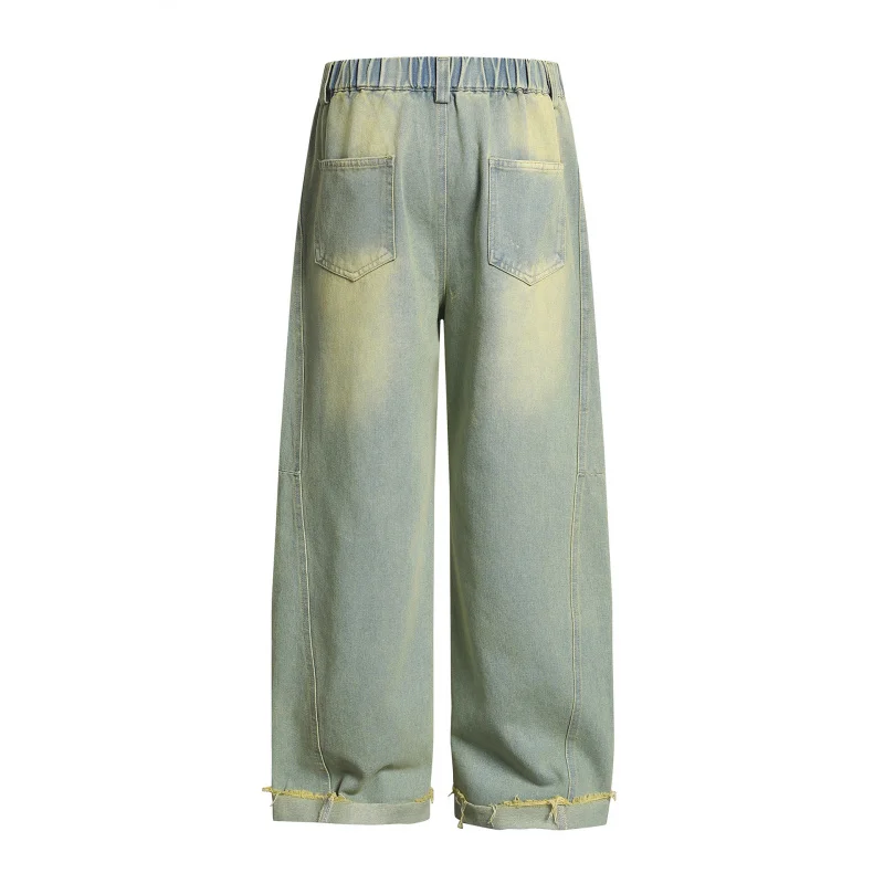 MAQVOB Jeans dritti da cartone animato di alta qualità taglia EU US Pantaloni a gamba larga con ciondolo cane staccabile unisex