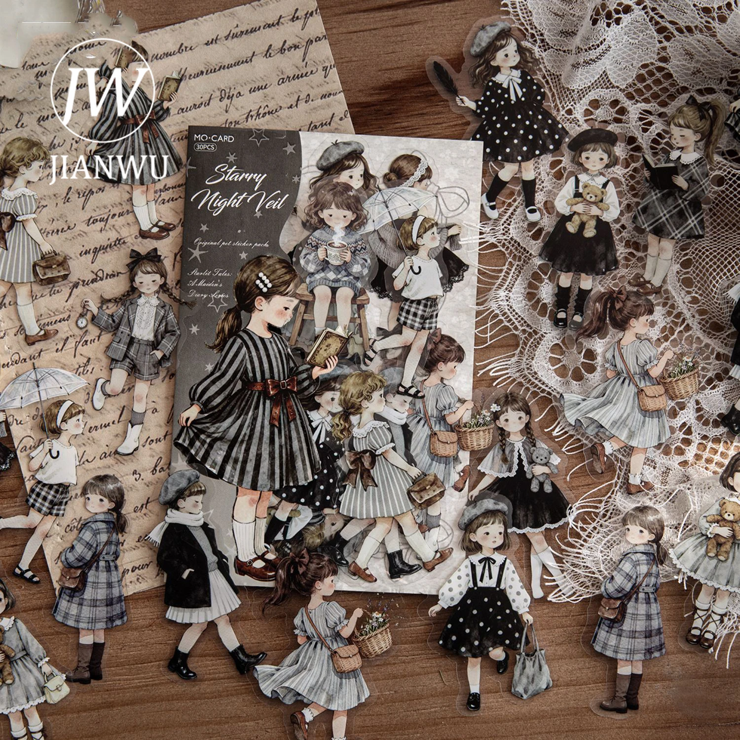 Série de Adesivos de Material de Paisagem de Personagens Fofos JIANWU Star Sleeping Fairy Tale Girl, Adesivos Criativos para Diário e Papelaria