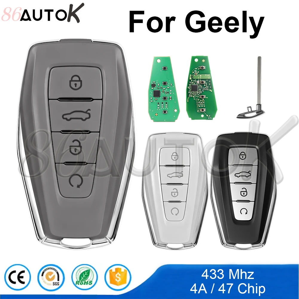 

Smart Remote Car Key Fob Housing For Geely Okavango Azkarra Atlas Coolray Monjaro KX11 Emgrand X7 X3 S1 433Mhz 4A/47 Chip