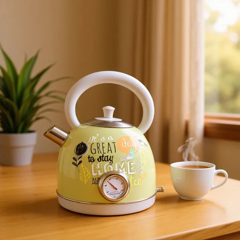 1.8L Retro Electric Kettle With Temperature Display Auto Power Off 304 Stainless Steel Teapot Kitchen Hot Water Heater 1850W
