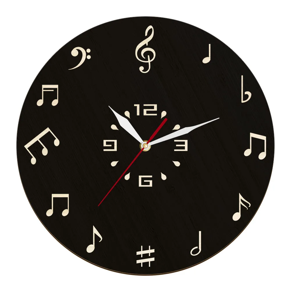 Music Notes Minimalist Art Wall Clock Made Of Wood Natural Silent Clock Home Decor Timepieces For Music Studio Musician Gift