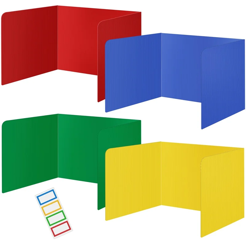 AED6-4 Pack Colorful Privacy Floders For Student Desks - Plastic Erasable - Testing Dividers For Classroom - Easy Clean