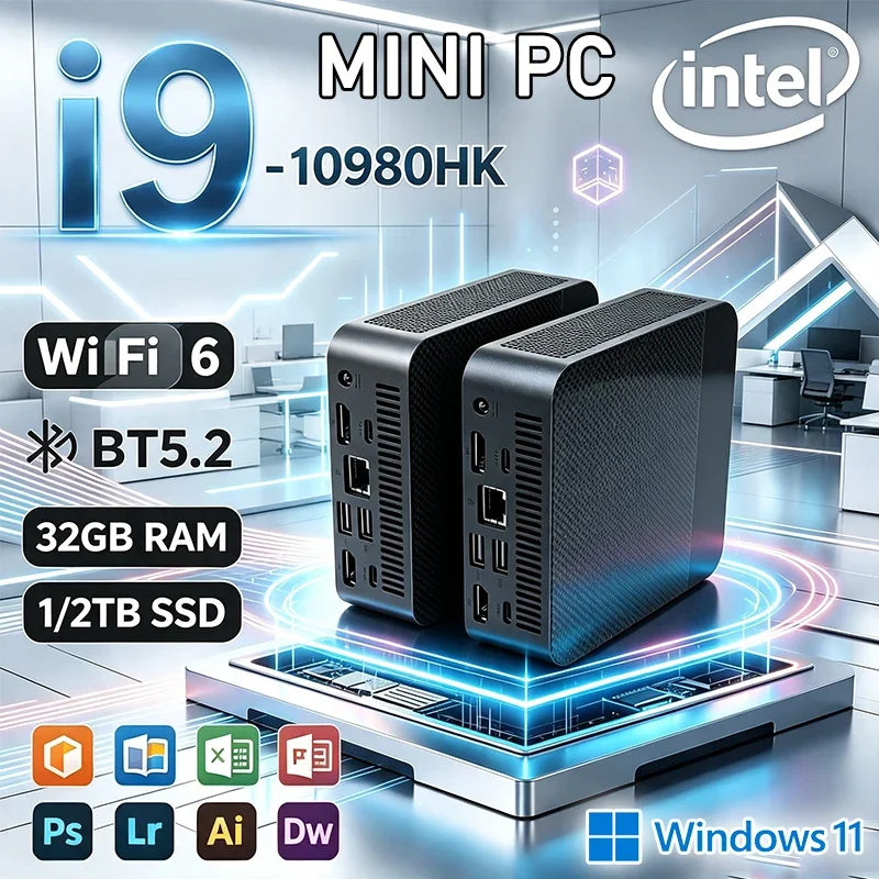 Mini PC Core i9 10980HK Windows 11 Computer 16GB 32GB RAM 1TB 2TB SSD 4K HD Gaming Mini Computer Desktop PC Gamer