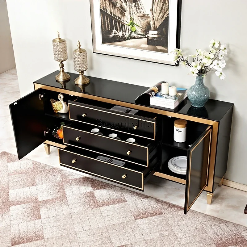 FG17Simple new Chinese side cabinet Neoclassical living room black entrance cabinet