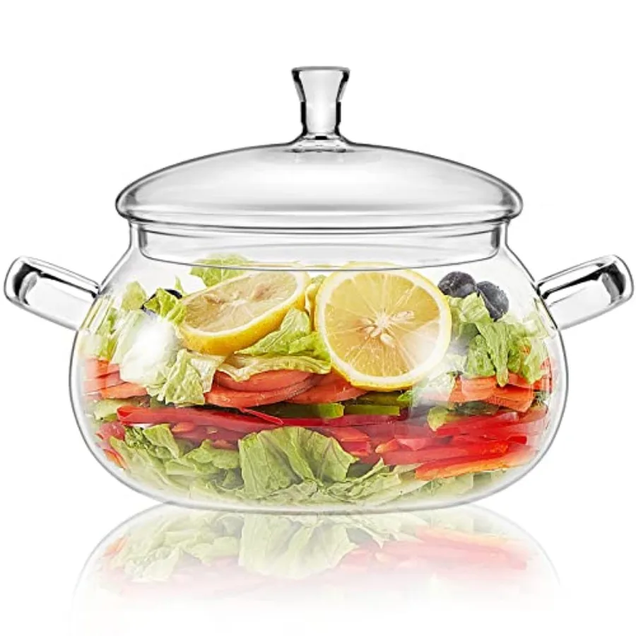 

Glass Ramen Soup Bowl with Lid and Handle2.5L/80oz Glass Cookware Set Cooking Pot Saucepan for Pasta Noodle Soup Milk